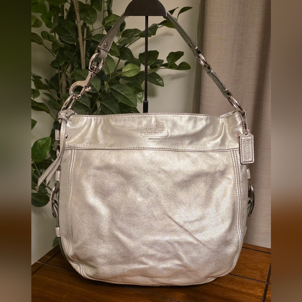 Coach Large Zoe Silver Metallic Shoulder Bag 12669
